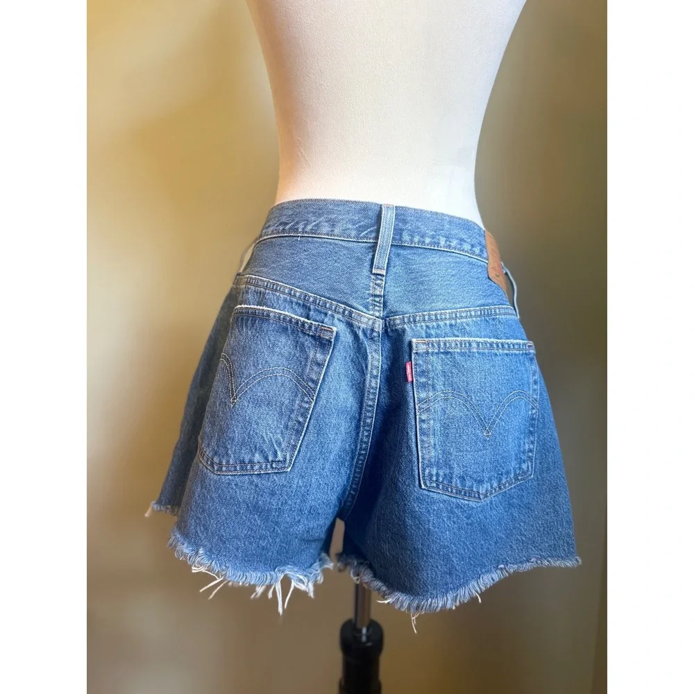 Levi's 501 Premium Women‎ Distressed Denim Cutoff Shorts boho y2k blue high rise